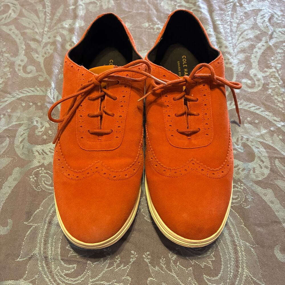 Cole Haan Grand OS Orange Suede Lace-Up Sneakers Mens 10B Casual Derby Wingtip